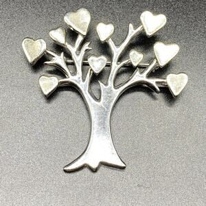 Vintage Tree Of Life Brooch Heart Leaves Silver Tone Tree Of Love